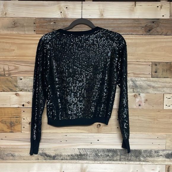 J. Crew size XS Black Sequin Crewneck Stretchy Button-Down Cardigan - Picture 8 of 8